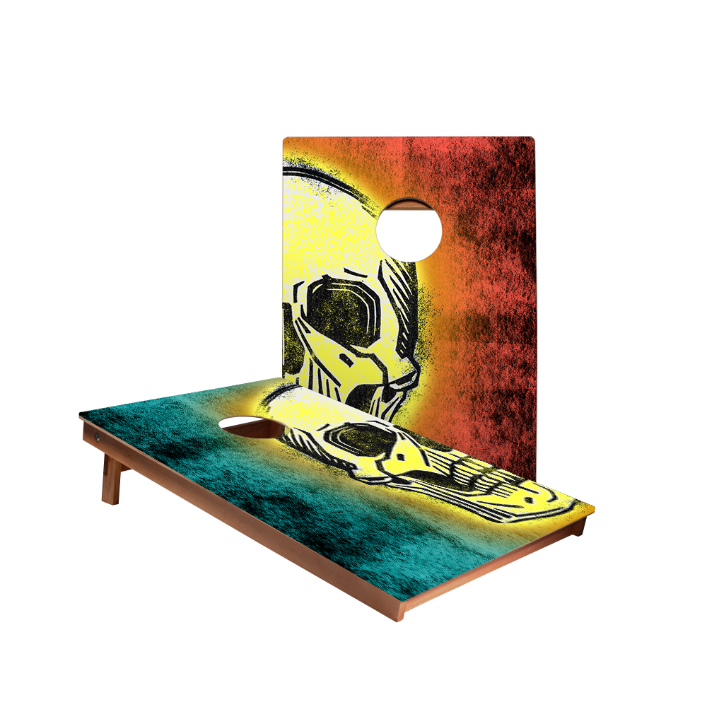 Dale Teal And Red Skull Recreation Cornhole Boards